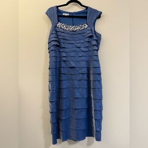 London Times Elegant‎ Gemstone Ruffle Evening Wear Dress in Iridescent Blue - 14